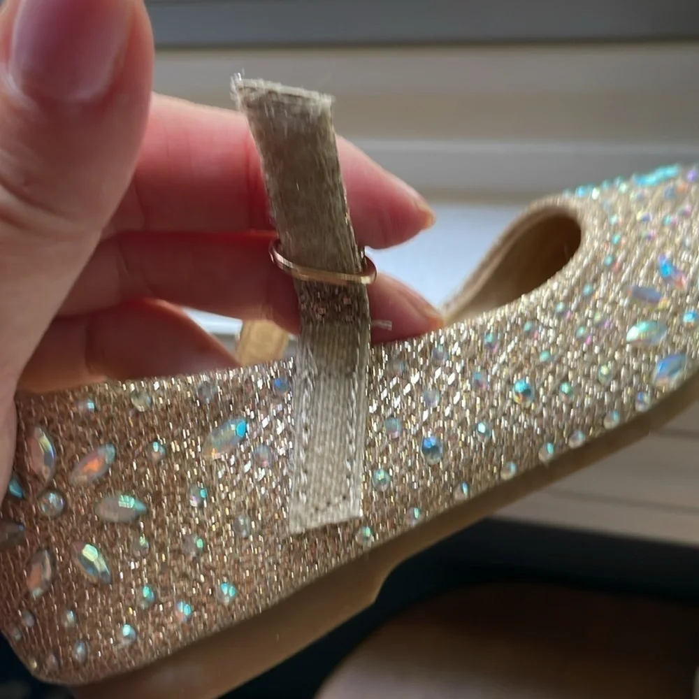 Toddler Girl Mary Jane Gold  rhinestone ballet flats Sz 7 Holiday New Years